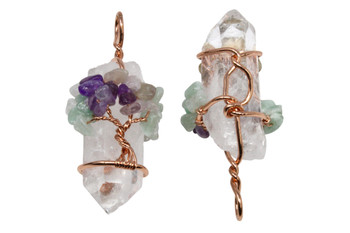 Rose Quartz, Amethyst, Aventurine Rose Gold Tree of Life Pendant