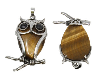 Tiger Eye 32x47mm Owl Pendant