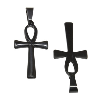 Black Plated Stainless Steel 30x16mm Ankh Cross Pendant