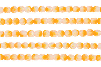 Fire Polish 6mm Faceted Round - Tangerine / Milky White