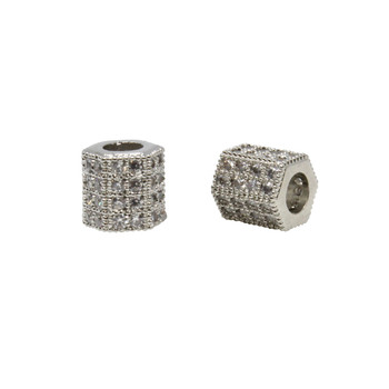 Silver Plated Micro Pave 8x7mm Hexagon Bead