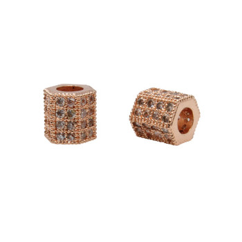 Rose Gold Plated Micro Pave 8x7mm Hexagon Bead