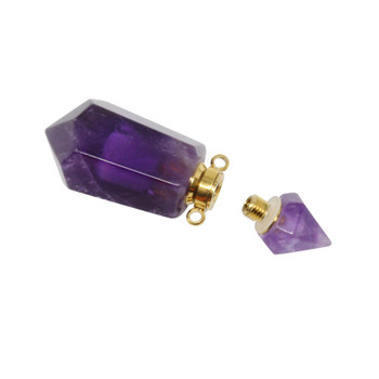 Amethyst Polished 15x41mm Bottle Pendant - For Essential oil or Perfume