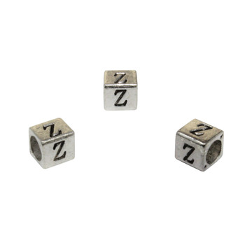 Silver Plated Alloy Alphabet 6x6x7mm Cube Beads - Z