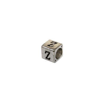 Silver Plated Alloy Alphabet 6x6x7mm Cube Beads - Z