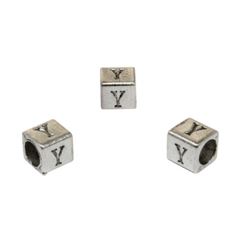 Silver Plated Alloy Alphabet 6x6x7mm Cube Beads - Y