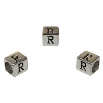 Silver Plated Alloy Alphabet 6x6x7mm Cube Beads - R
