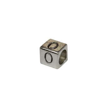 Silver Plated Alloy Alphabet 6x6x7mm Cube Beads - O
