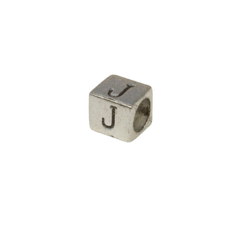 Silver Plated Alloy Alphabet 6x6x7mm Cube Beads - J