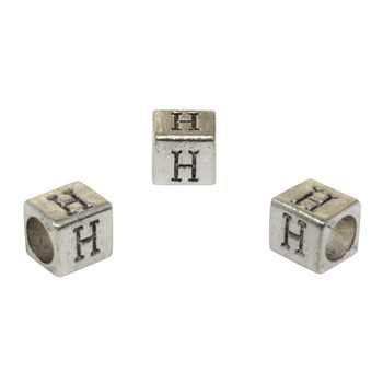 Silver Plated Alloy Alphabet 6x6x7mm Cube Beads - H