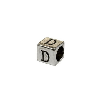 Silver Plated Alloy Alphabet 6x6x7mm Cube Beads - D