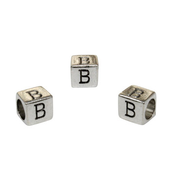 Silver Plated Alloy Alphabet 6x6x7mm Cube Beads - B