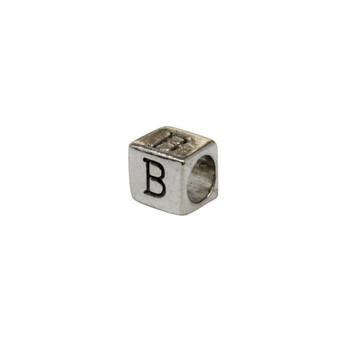 Silver Plated Alloy Alphabet 6x6x7mm Cube Beads - B