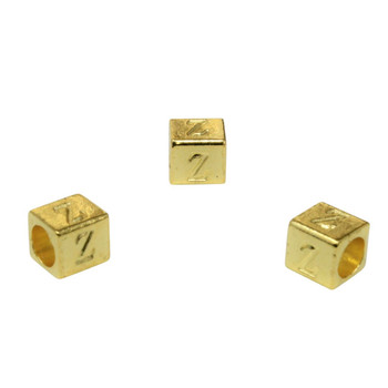 Gold Plated Alloy Alphabet 6x6x7mm Cube Beads - Z