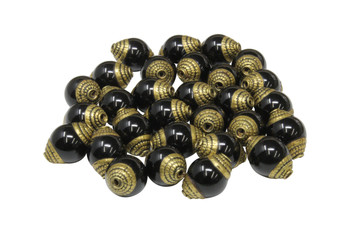 Black Onyx with Brass Tibetan Cap 10x15mm