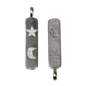 Silver Micro Pave 8x42mm Star Moon Bar Pendant