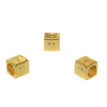 Gold Plated Alloy Alphabet 6x6x7mm Cube Beads - T