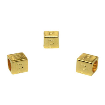 Gold Plated Alloy Alphabet 6x6x7mm Cube Beads - P