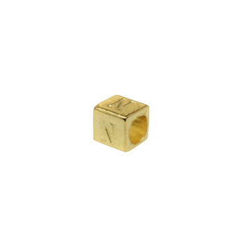 Gold Plated Alloy Alphabet 6x6x7mm Cube Beads - N