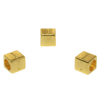 Gold Plated Alloy Alphabet 6x6x7mm Cube Beads - I