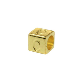 Gold Plated Alloy Alphabet 6x6x7mm Cube Beads - C