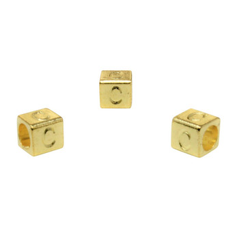 Gold Plated Alloy Alphabet 6x6x7mm Cube Beads - C