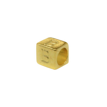 Gold Plated Alloy Alphabet 6x6x7mm Cube Beads - B