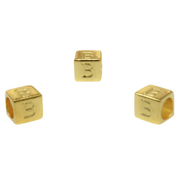 Gold Plated Alloy Alphabet 6x6x7mm Cube Beads - B