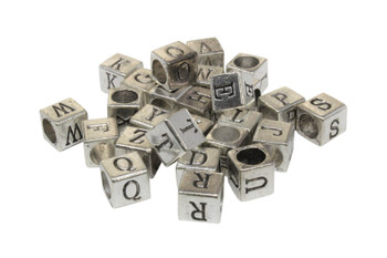 Silver Plated Alloy Alphabet 6x6x7mm Cube Beads - B