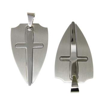 Stainless Steel Sword / Cross Split Sheild Pendant