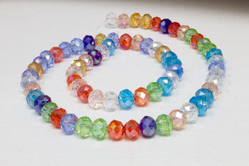 Glass Crystal Polished 6x8mm Faceted Rondelle - Color Mix