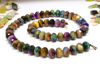 Tiger Eye Polished 8x7mm Faceted Rondelle Galaxy - Mixed Colors