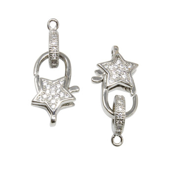 Silver 17x10mm Micro Pave Star Clasp with Ring