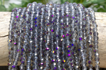 Glass Crystal Polished 4.5x5.5mm Faceted Rondelle - Purple Half Plated