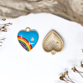 Gold Plated Enamel 18x20mm Blue Rainbow Heart Charm