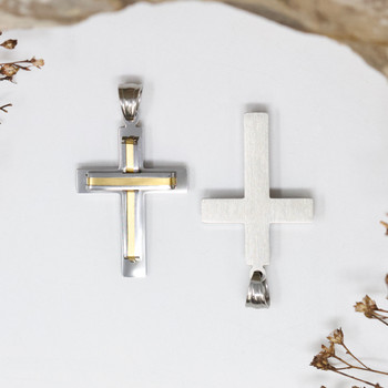 18K Gold Plated Stainless Steel 22x38mm Inlaid Cross Pendant