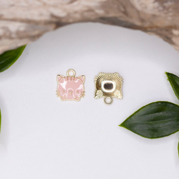 Gold Plated Enamel 13mm Pink Kitty Face