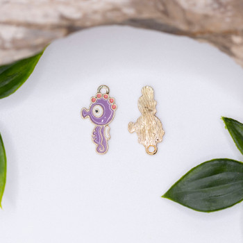 Gold Plated Enamel 22x11mm Purple Sea Horse Charm
