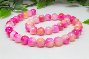 Mashan Jade Dyed Pink Lemon Mix Polished 10mm Round