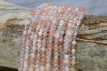 Glass Crystal Polished 3x4mm Faceted Rondelle - Rose Mix