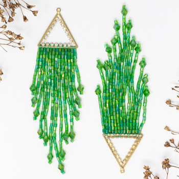 Gold Plated Micro Pave 95-107x23mm Green Crystal Tassel Pendant