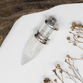 Crystal Quartz Polished 17x52mm Bullet Shape Pendant