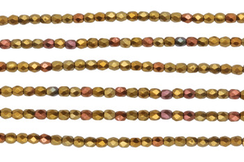 Fire Polish 3mm Faceted Round - Matte Metallic Gold Copper Iris