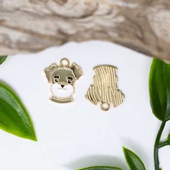 Gold Plated Enamel 15x18mm Grey and White Dog Charm