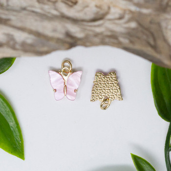 Gold Plated Resin 12mm Cool Pink Butterfly Charm