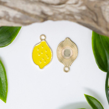 Gold Plated Enamel 12x20mm Yellow Lemon Charm