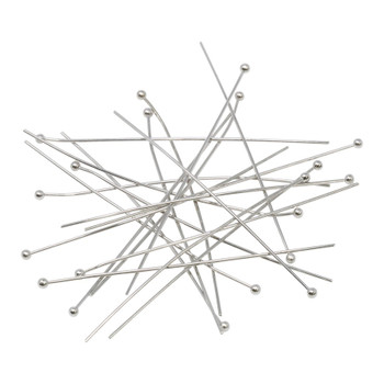 Head Pins, 1.5 Inches Long and 24 Gauge Thick, Silver Plated (50 Pieces)