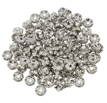 Antique Silver Rhinestone 8x3.8mm Wavy Edge Brass Spacer Bead