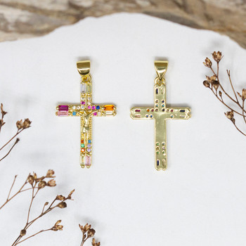 Gold Plated Micro Pave 27x17mm Crucifix Cross Charm