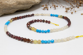 Mixed Gemstones Banded Polished 3.5-4mm Round - Howlite, Rutilated Quartz, Garnet, Black Veined Rhodonite